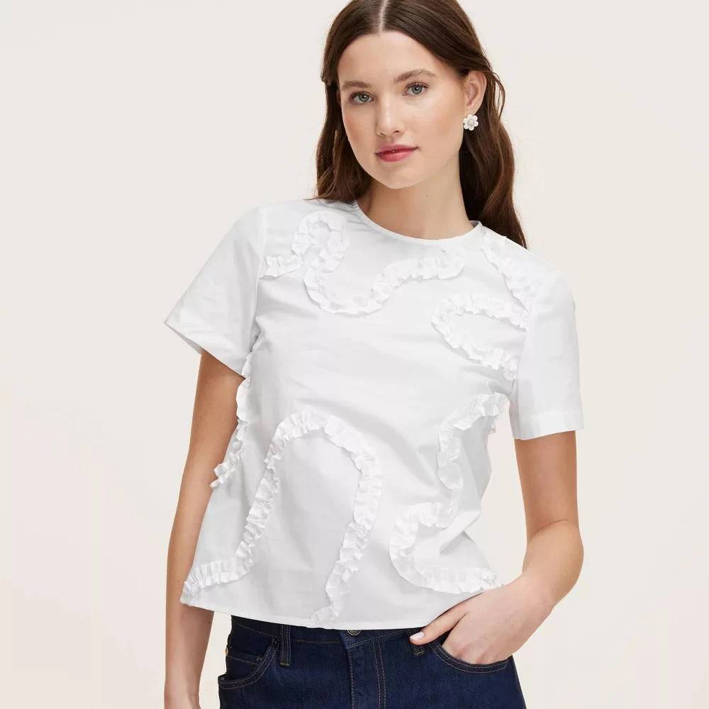 New! Kate Spade Target Extra Small Ribbon Short Sleeve White Blouse Shirt XS NWT
